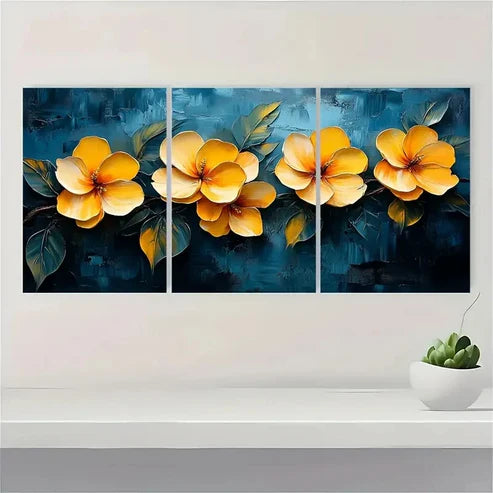 3pcs Yellow Flower Art Colorful Painting VB Wall Art Set Canvas Unframed - High Quality Print 100% Australian Made Wall Canvas - Bella Home Decor
