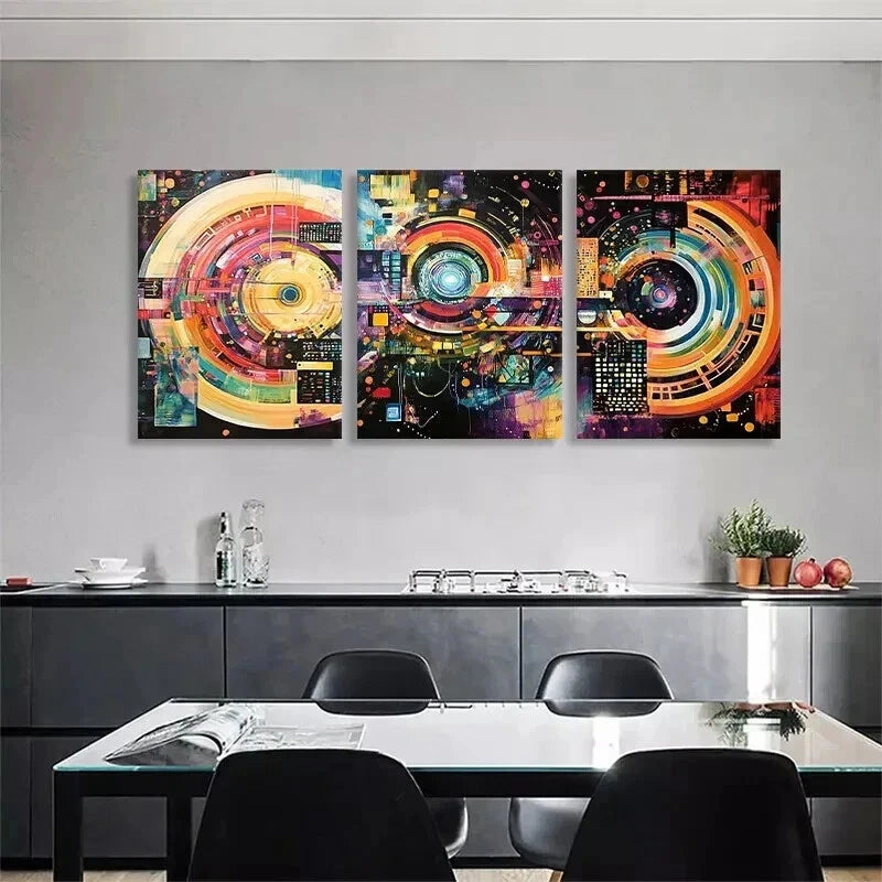 3pcs Futuristic Digital Abstract Tech Perfect Wall Art Set Canvas Framed 50x70cm - High Quality Print 100% Australian Made Wall Canvas Ready to Hang