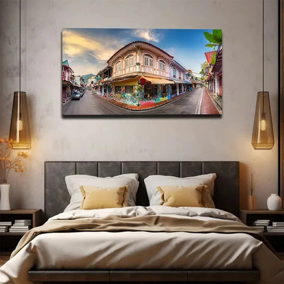 Vibrant Street Scene Wall Art Canvas Office Home Room Framed 120x60cm