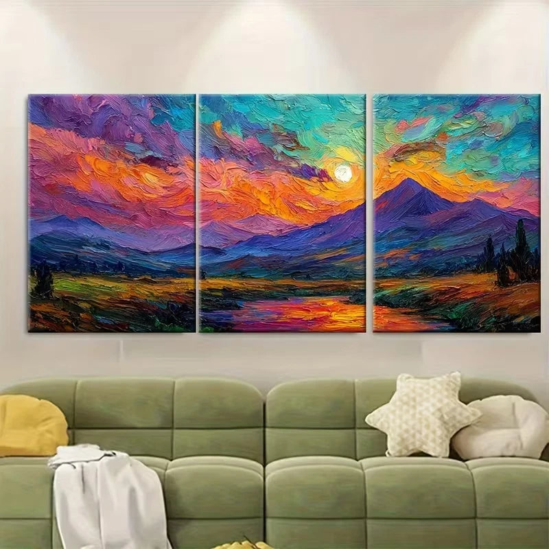 3pcs Mountain River Landscape Metal Print Ready to Hang Art