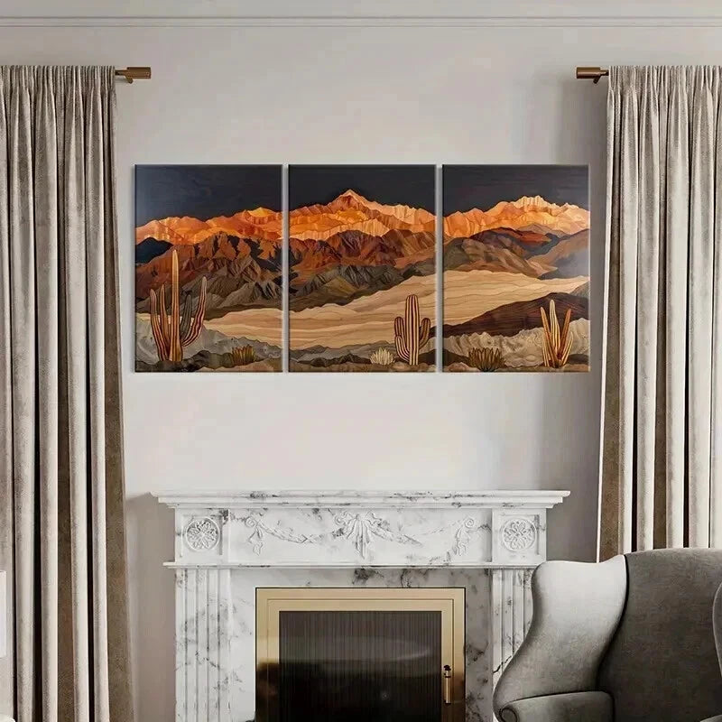 3pcs Desert Landscape Artwork Cactus Mountains Wall Art Set Canvas Framed 40x60cm - High Quality Print 100% Australian Made Wall Canvas Ready to Hang - Bella Home Decor