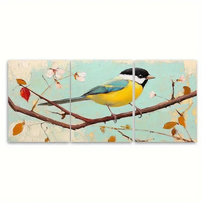 3pcs Chickadee Original Art Birds TI  Wall Art Set Canvas Framed 60x90cm - High Quality Print 100% Australian Made Wall Canvas Ready to Hang - Bella Home Decor