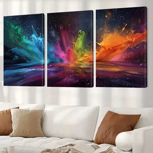 3pcs Modern Abstract Colorful Galaxy Splash Canvas Unframed - High Quality Print 100% Australian Made Wall Canvas