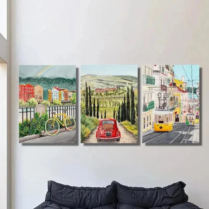 3pcs Lisbon Portugal Europe City Scenery Wall Art Canvas Unframed – High Quality Print 100% Australian Made Wall Canvas