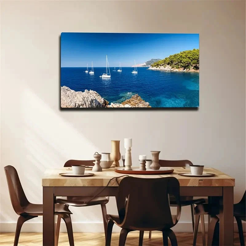 Mediterranean Sailboat Wall Art Canvas Office Home Room Framed 120x60cm