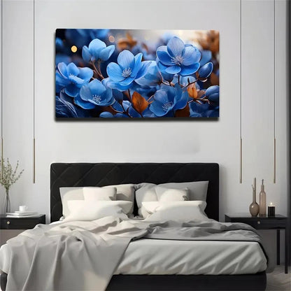 Light Blue Floral Wall Art Canvas Office Home Room Framed 120x60cm