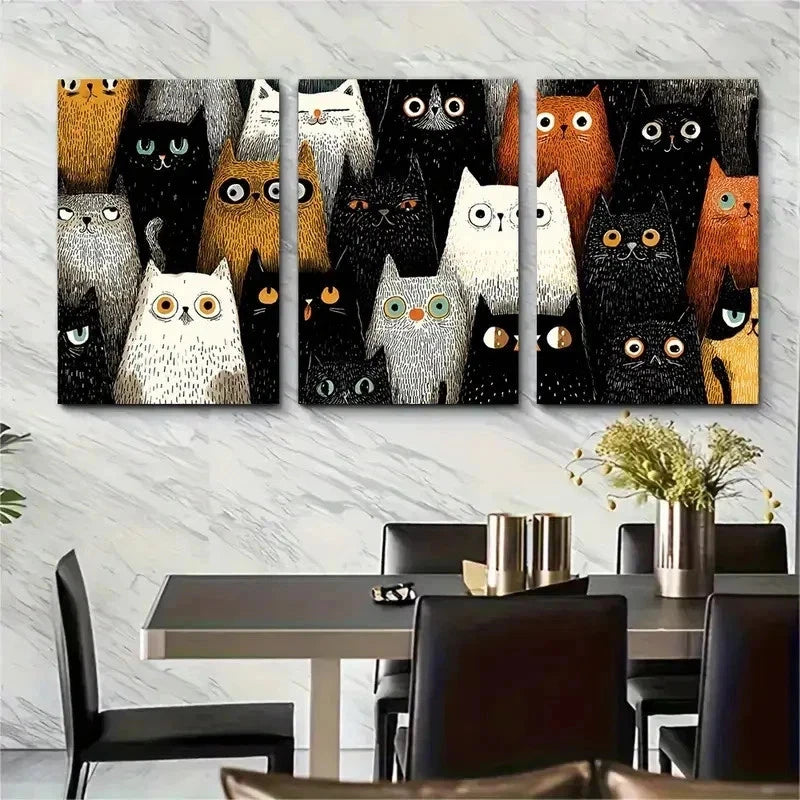 3pcs Colorful Black Cat Ghost Halloween Perfect Wall Art Set Canvas Framed 50x70cm - High Quality Print 100% Australian Made Wall Canvas Ready to Hang - Bella Home Decor