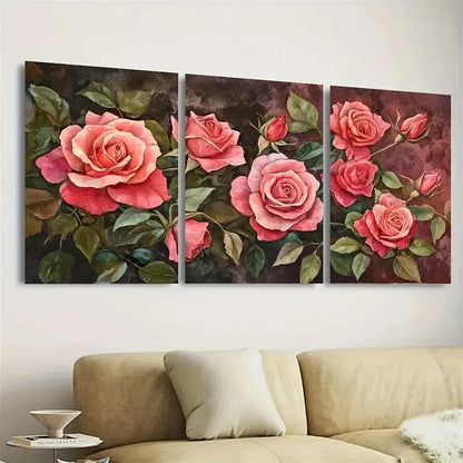3pcs Vintage Roses Wildflower Wall Art Set Canvas Framed 60x90cm - High Quality Print 100% Australian Made Wall Canvas Ready to Hang - Bella Home Decor