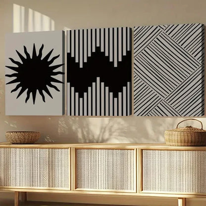 3pcs Abstract Modern Paintings Black Lines White  Wall Art Set Canvas Unframed - High Quality Print 100% Australian Made Wall Canvas - Bella Home Decor