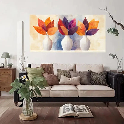 Autumn Leaves White Vases Wall Art Canvas Office Home Room Framed 120x60cm