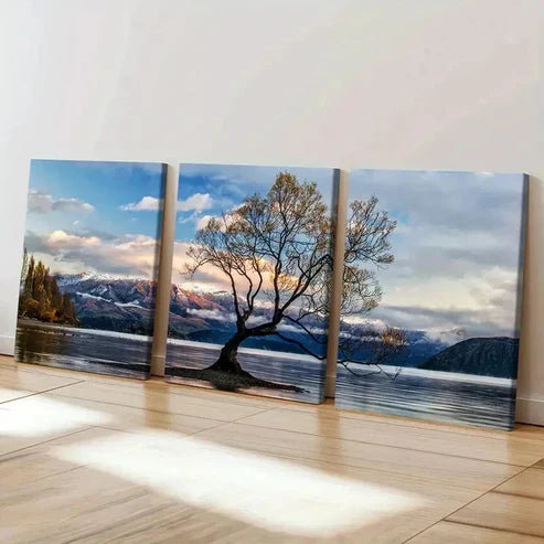 3pcs Blue Sky White Clouds and Trees Wall Art Set Canvas Unframed - High Quality Print 100% Australian Made Wall Canvas - Bella Home Decor