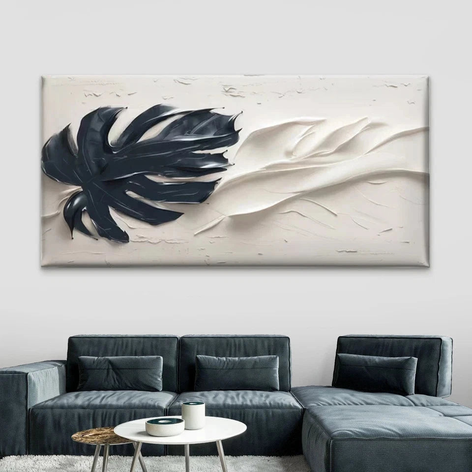 Black & White Tropical Leaf Wall Art Canvas Office Home Room Framed 120x60cm