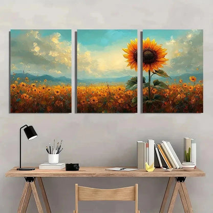 3pcs Vibrant Nature Art Sunflower Perfect Wall Art Set Canvas Framed 50x70cm - High Quality Print 100% Australian Made Wall Canvas Ready to Hang