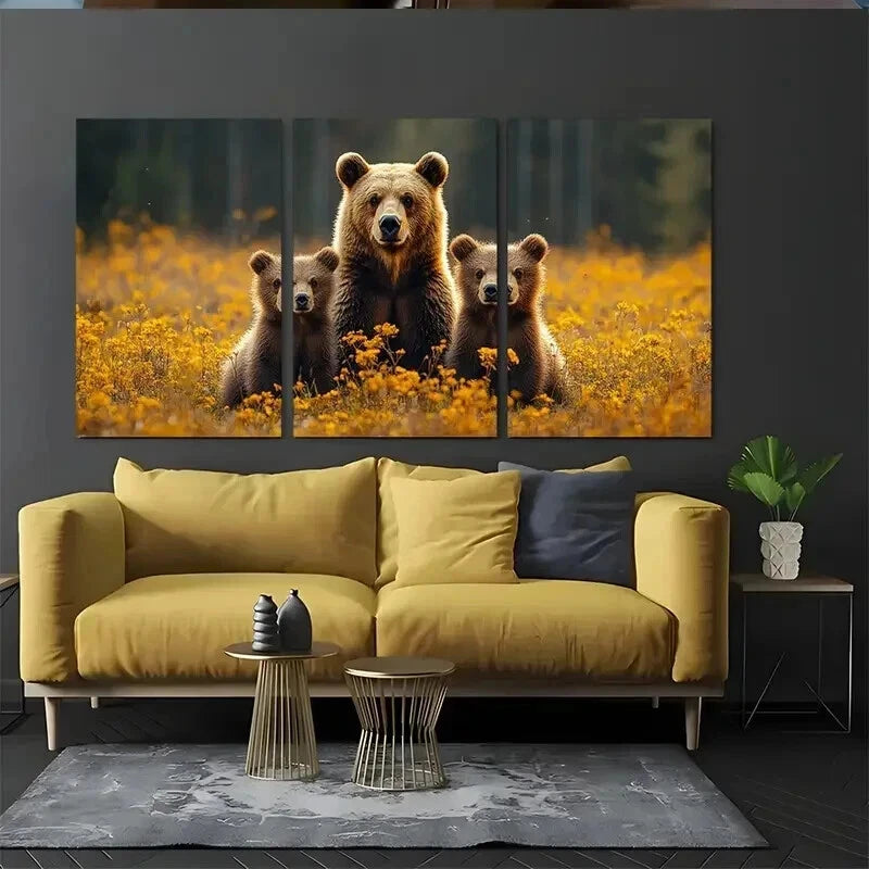 3pcs Family Bear Décor Nature Animal Perfect Wall Art Set Canvas Framed 50x70cm - High Quality Print 100% Australian Made Wall Canvas Ready to Hang - Bella Home Decor