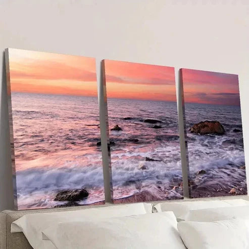 3pcs Sunset And Colorful Glow on The Sea Wall Art Set Canvas Unframed - High Quality Print 100% Australian Made Wall Canvas