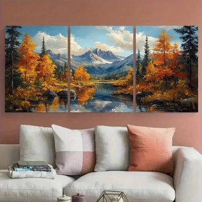 3pcs Autumn Trees & Mountain Range Perfect Wall Art Set Canvas Unframed - High Quality Print 100% Australian Made Wall Canvas - Bella Home Decor