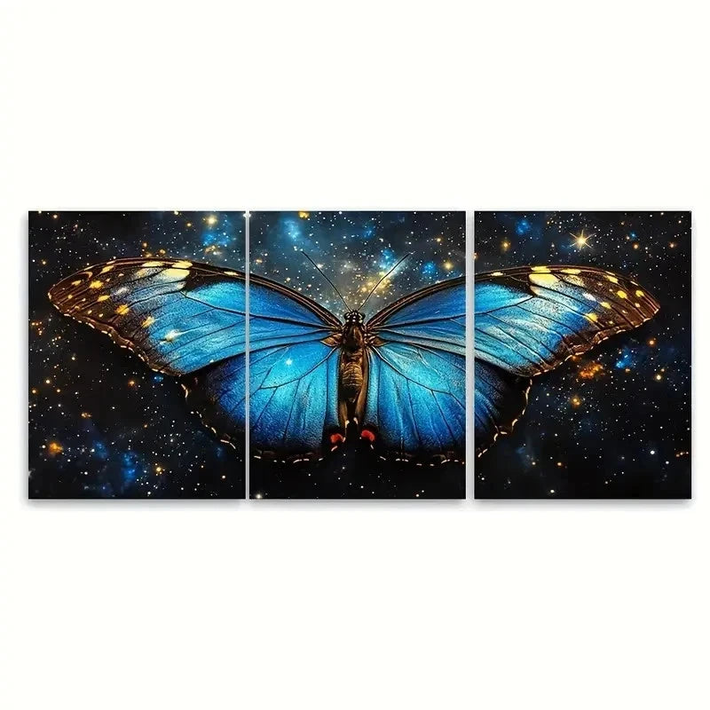 3pcs Blue Butterfly Dreamy Abstract EI Wall Art Set Canvas Framed 50x70cm - High Quality Print 100% Australian Made Wall Canvas Ready to Hang - Bella Home Decor