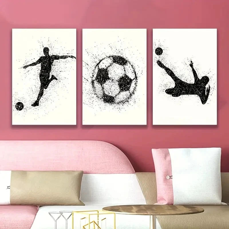 3pcs Abstract Soccer Ball And Player Wall Art Set Canvas Framed 40x60cm - High Quality Print 100% Australian Made Wall Canvas Ready to Hang - Bella Home Decor
