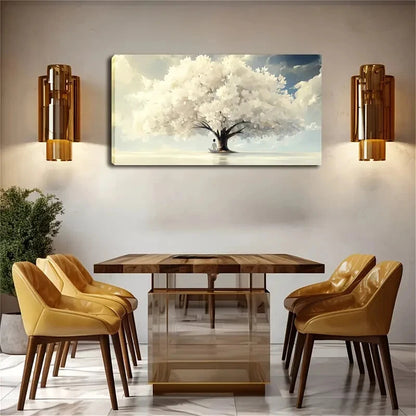 Serene Tree Blue Sky White Wall Art Canvas Office Home Room Framed 120x60cm - Bella Home Decor