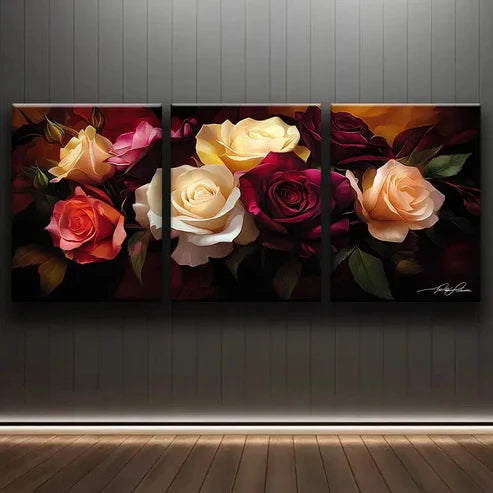 3pcs Roses of Different Colors Floral Perfect Wall Art Set Canvas Unframed - High Quality Print 100% Australian Made Wall Canvas