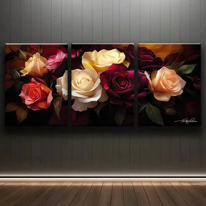 3pcs Roses of Different Colors Floral Perfect Wall Art Set Canvas Unframed - High Quality Print 100% Australian Made Wall Canvas
