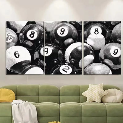 3pcs Billiard Ball Retro Black Eight Ball Metal Print Ready to Hang Art