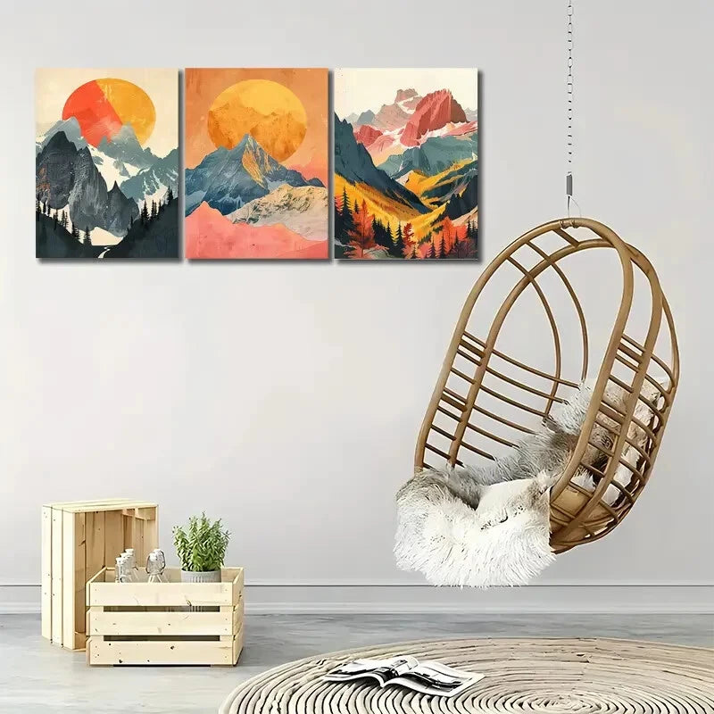 3pcs Abstract Sunset Mountain Wall Art Set Canvas Framed 50x70cm - High Quality Print 100% Australian Made Wall Canvas Ready to Hang