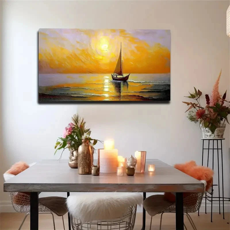 Serene Sailboat At Sunset Wall Art canvas office home room framed 120x60cm
