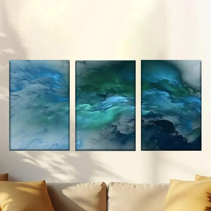 3pcs Blue & Green Abstract Art Wall Art Set Canvas Framed 40x60cm - High Quality Print 100% Australian Made Wall Canvas Ready to Hang - Bella Home Decor
