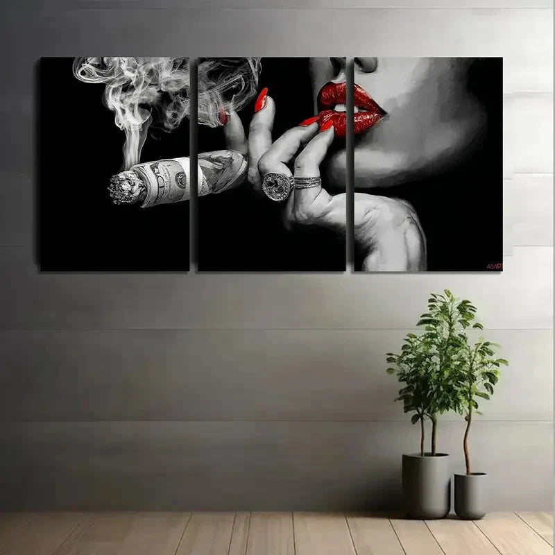 3pcs Black & White Woman's Hand with Red Nails Metal Print Ready to Hang Art - Bella Home Decor