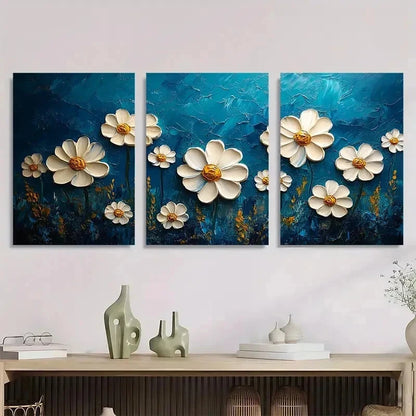 3pcs Meadow White Flower Nature Perfect Wall Art Set Canvas Framed 50x70cm - High Quality Print 100% Australian Made Wall Canvas Ready to Hang - Bella Home Decor