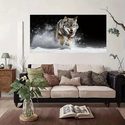Wild Wolf In Snowy Landscape Wall Art Canvas Office Home Room Framed 120x60cm