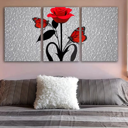 3pcs Red Roses with Butterflies Wall Art Set Canvas Framed 60x90cm – High Quality Print 100% Australian Made Wall Canvas Ready to Hang