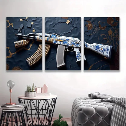 3pcs Blue and White AK, ART Wall Art Set Canvas Framed 40x60cm - High Quality Print 100% Australian Made Wall Canvas Ready to Hang - Bella Home Decor