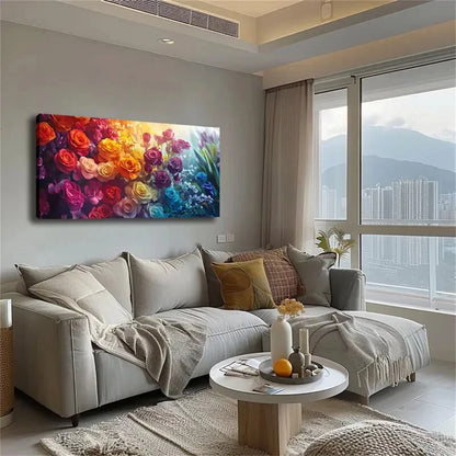 Vibrant Colorful Roses & Wild Wall Art Canvas Office Home Room Framed 120x60cm - Bella Home Decor
