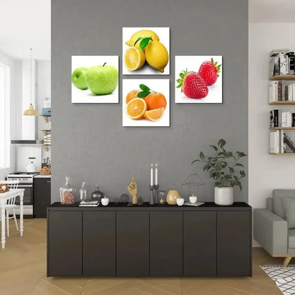 4pcs Orange, Lemon, Strawberry Fruits Design Wall Art Canvas Framed