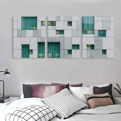 3pcs Building with White and Gray Square  Wall Art Set Canvas Framed 60x90cm - High Quality Print 100% Australian Made Wall Canvas Ready to Hang - Bella Home Decor