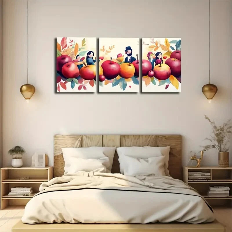 3pcs Vibrant Leaves and Apples Wall Art Set Canvas Framed 50x70cm - High Quality Print 100% Australian Made Wall Canvas Ready to Hang
