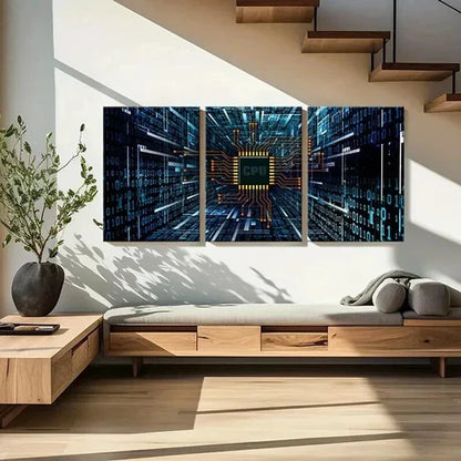 3pcs Technology with Chips CPU Internet Wall Art Canvas Unframed - High Quality Print 100% Australian Made Wall Canvas