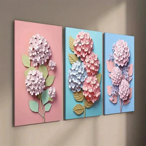 3pcs Hydrangea Flower Botanical Floral  Wall Art Set Canvas Unframed - High Quality Print 100% Australian Made Wall Canvas