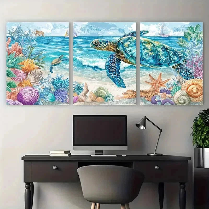 3pcs Boho Seaside Dreams Coral Reef Perfect Wall Art Set Canvas Framed 50x70cm - High Quality Print 100% Australian Made Wall Canvas Ready to Hang - Bella Home Decor