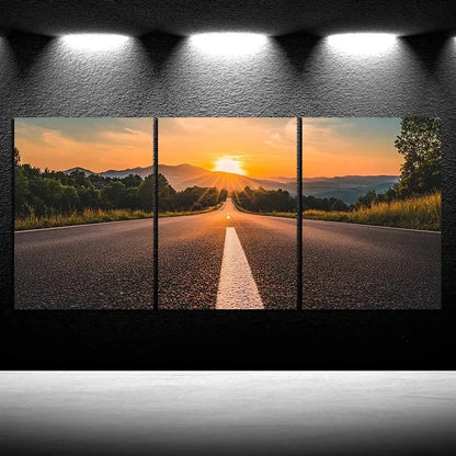 3pcs Sunset Glow Road Trio Highway Metal Print Ready to Hang Art - Bella Home Decor