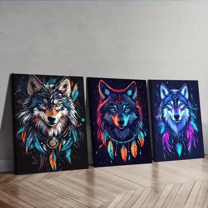 3pcs Featuring a Stunning Wolf Portraits Wall Art Set Canvas Framed 50x70cm - High Quality Print 100% Australian Made Wall Canvas Ready to Hang