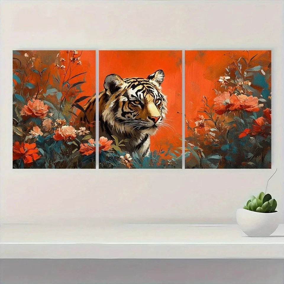 3pcs Matisse Floral Tiger Painting Animal Metal Print Ready to Hang Art - Bella Home Decor