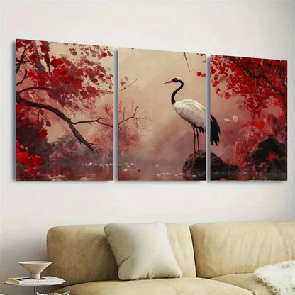 3pcs Oriental Crane Wall Art Set Canvas Framed 40x60cm - High Quality Print 100% Australian Made Wall Canvas Ready to Hang