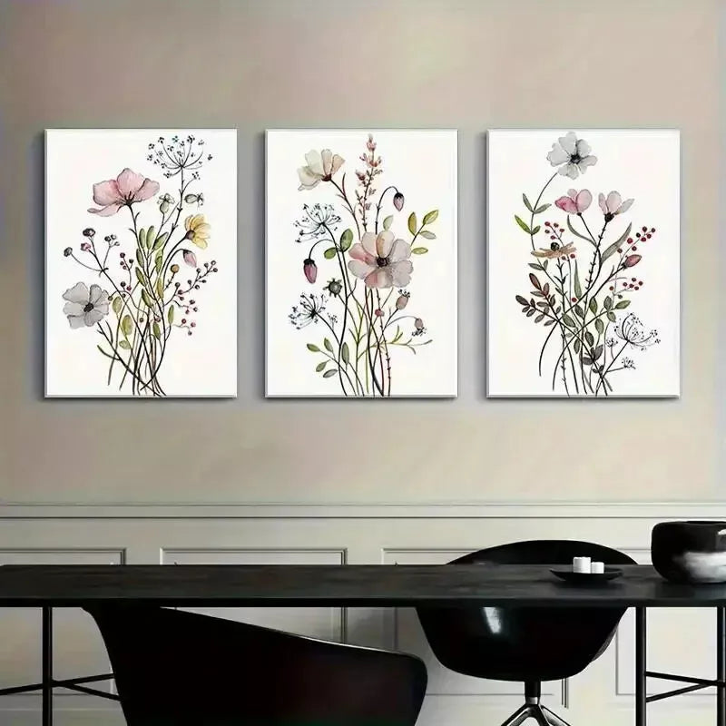 3pcs Watercolor Flower Canvas Framed 40x60cm - High Quality Print 100% Australian Made Wall Canvas Ready to Hang - Bella Home Decor