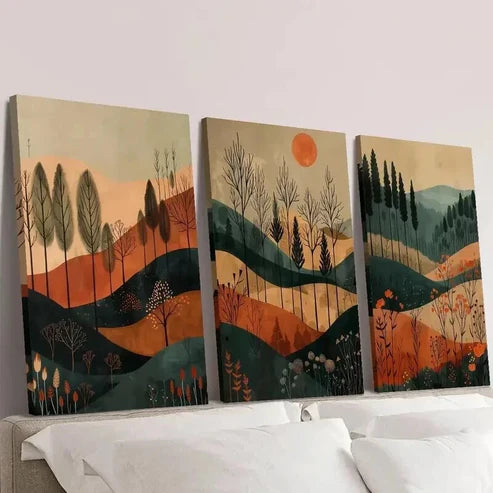 3pcs Colorful Autumn Sunset Forest & Mountain Wall Art Canvas Unframed - High Quality Print 100% Australian Made Wall Canvas - Bella Home Decor