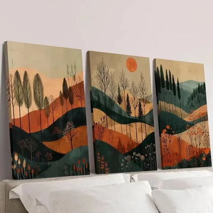 3pcs Colorful Autumn Sunset Forest & Mountain Wall Art Canvas Unframed - High Quality Print 100% Australian Made Wall Canvas - Bella Home Decor