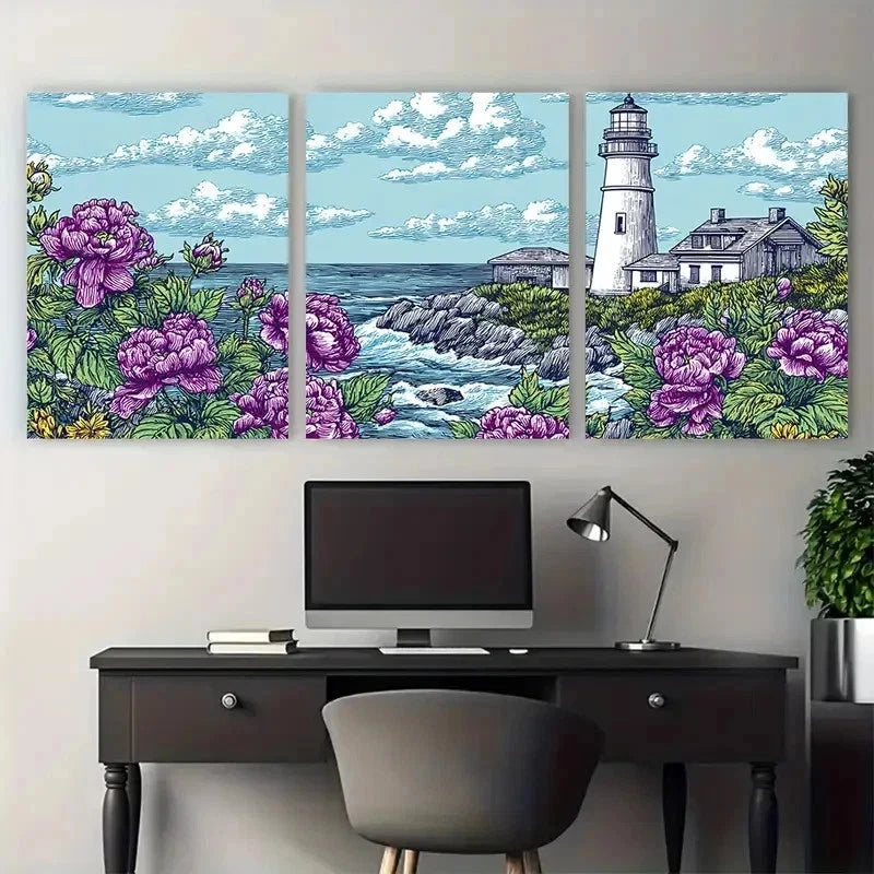 3pcs Vibrant Pink Roses Blue Sky Design Perfect Wall Art Set Canvas Framed 50x70cm - High Quality Print 100% Australian Made Wall Canvas Ready to Hang