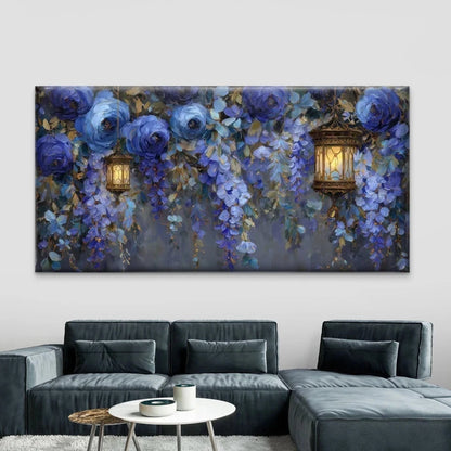 Blue Wisteria Flower Lantern Wall Art Canvas Office Home Room Framed 120x60cm